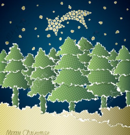 动感撕纸星星梦幻圣诞树背景图片