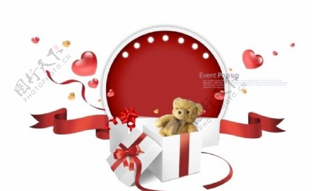 礼品盒中的小熊玩偶图片