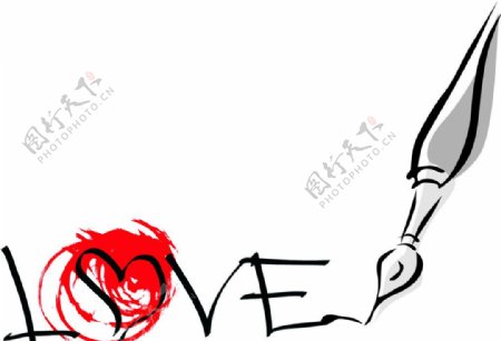 LOVE心型字型及钢笔图片