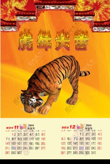 虎年挂历11和12月原创图片