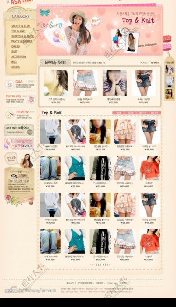 漂亮的韩国女性服装网站模板栏目页图片