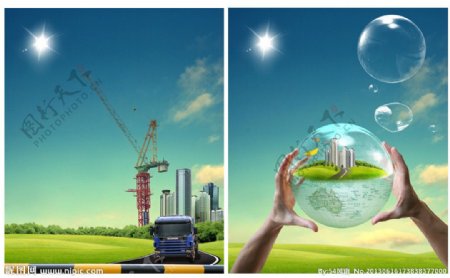 绿色环境背景建筑科技图片
