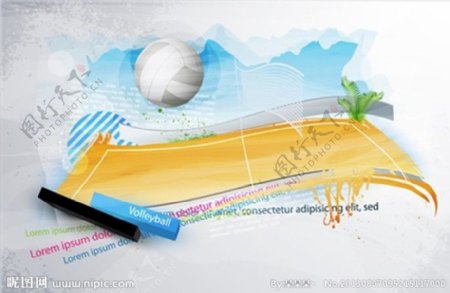 沙滩排球艺术插画图片