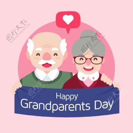 老人节可爱的粉色祖父母插图