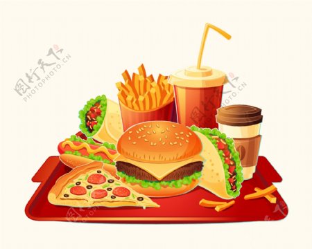 卡通传统西式快餐食品插图