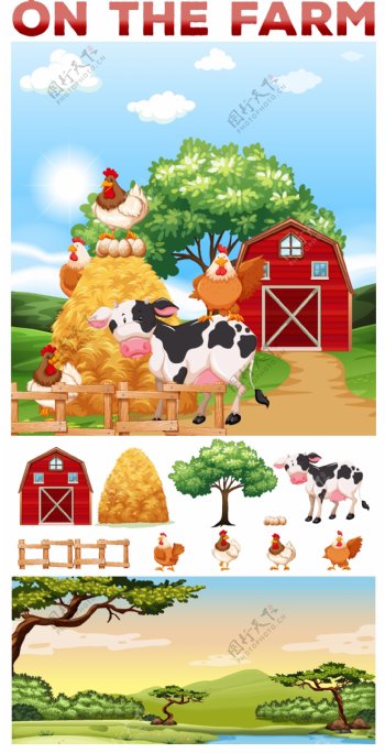 动物生活在农场的插图