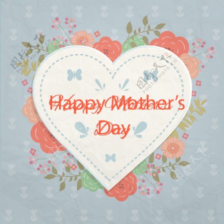 彩色花卉和爱心母亲节贺卡矢量图