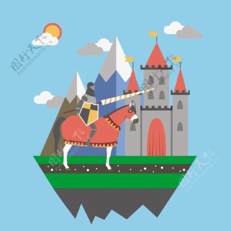 中世纪城堡和勇士插图