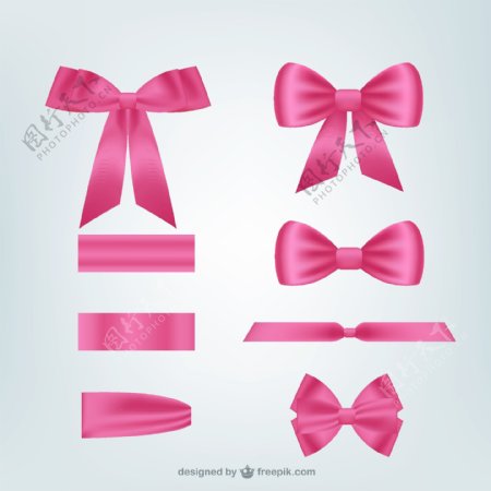 粉色丝带与蝴蝶结矢量