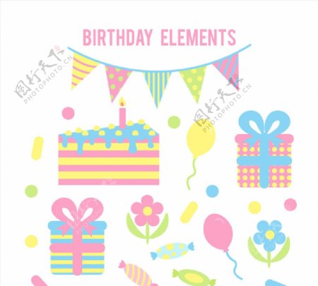 10款彩色生日派对元素矢量素材