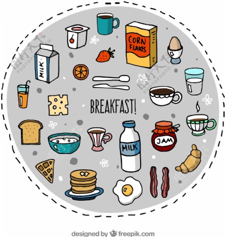 彩绘早餐食物