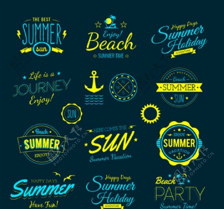 夏季沙滩标签矢量图