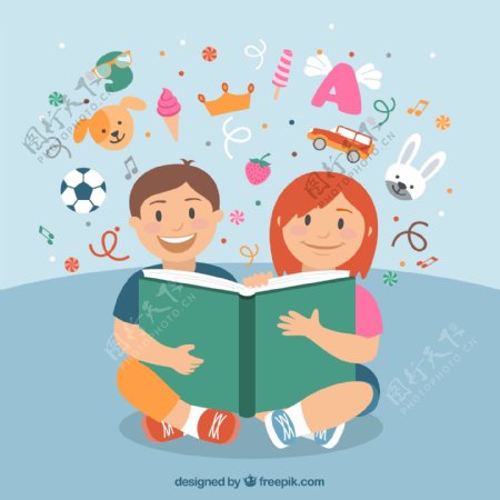 快乐的孩子读一本书