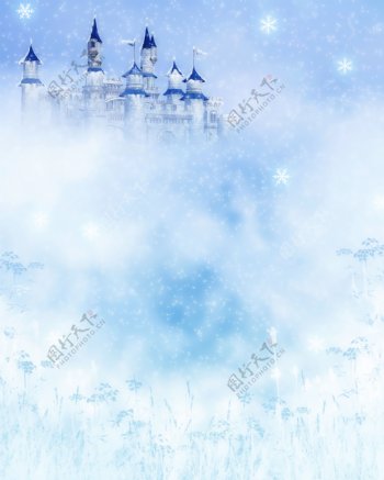 蓝色唯美城堡雪景
