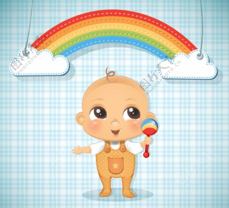 可爱婴儿和卡通彩虹剪贴画