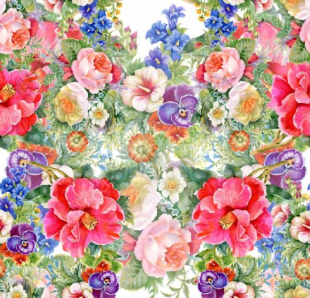四方连续手绘水彩装饰花卉