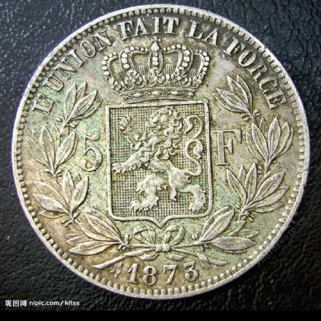 1873年比利时5法朗老银币