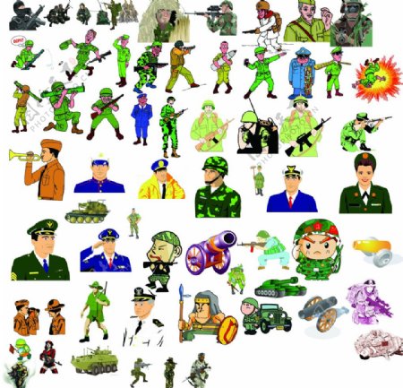 军人战士警察卡通形象造型