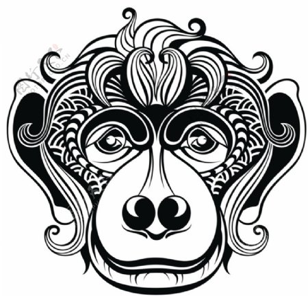 黑白剪影矢量素材图案猴子