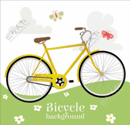 卡通黄色自行车插图