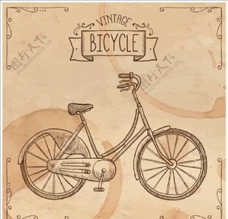 复古手绘自行车海报