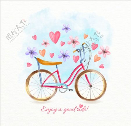 水彩手绘自行车海报