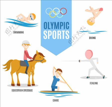 手绘奥运体育项目卡通插图