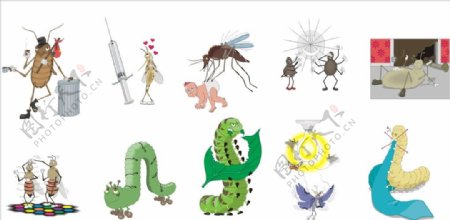 卡通各类昆虫矢量图