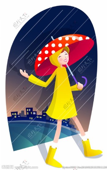打着雨伞的矢量卡通女孩