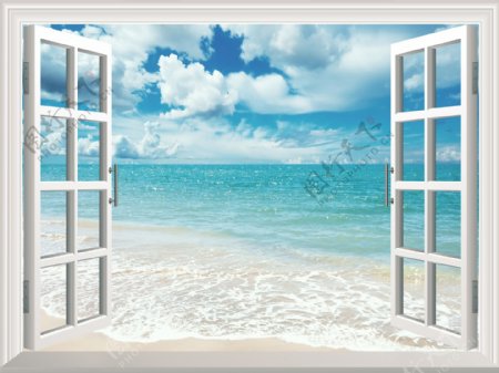3D窗户大海背景