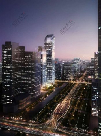 高档城市商务区夜景图