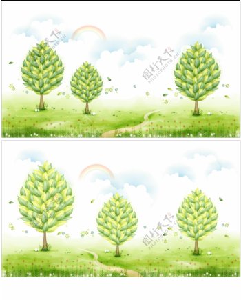 清新树木插画矢量素材