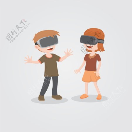 戴VR虚拟现实眼镜孩子