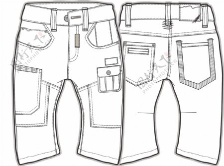 长裤儿童服装设计秋冬装线稿矢量素材