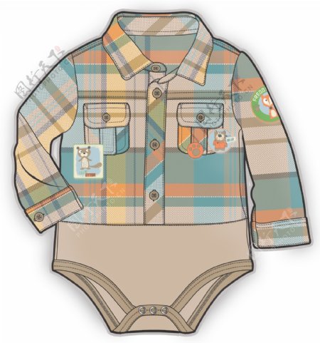 连体格子衫彩色婴儿服装设计矢量素材