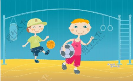 踢足球的孩子插画