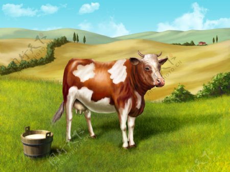 卡通草原上的奶牛图片