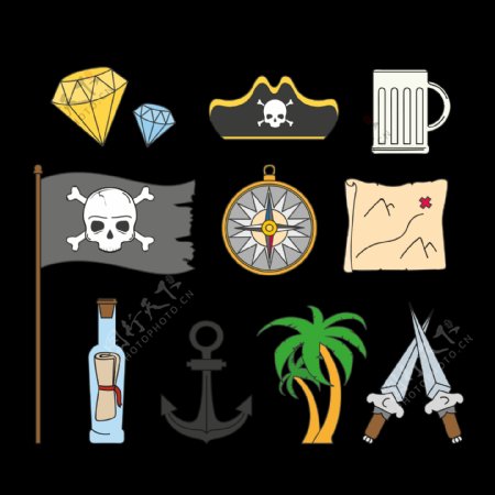 各种海盗元素插图免抠png透明图层素材