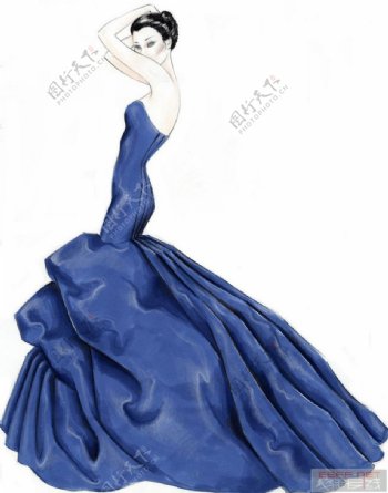 蓝色抹胸长裙设计图