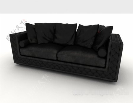 黑色现代简单多人沙发3d模型下载