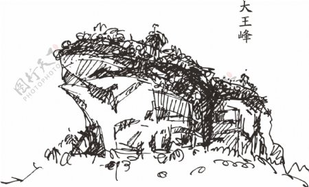 武夷山大王峰线描风景手绘武夷岩茶茶叶产区