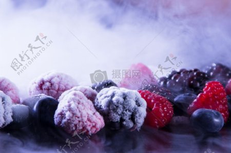 食品冷冻水果蓝莓覆盆子甜点甜蒸汽浆果黑莓