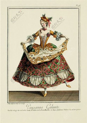 欧洲古典洛可可花纹长裙设计图