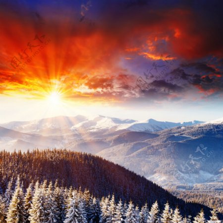 美丽冬天黄昏风景图片