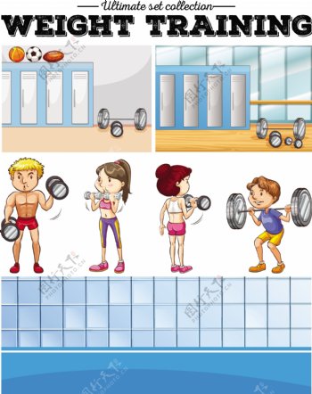 举重运动训练男女人物更衣室插图