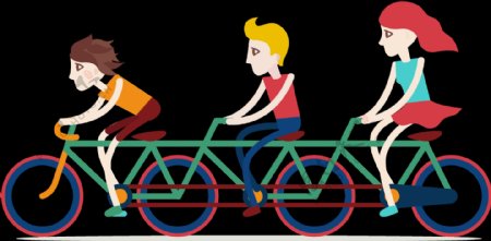 三人骑自行车插画免抠png透明图层素材