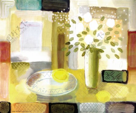 柠檬花瓶静物油画写生图片