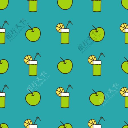 苹果夏日水果冷饮手绘纹理图案矢量