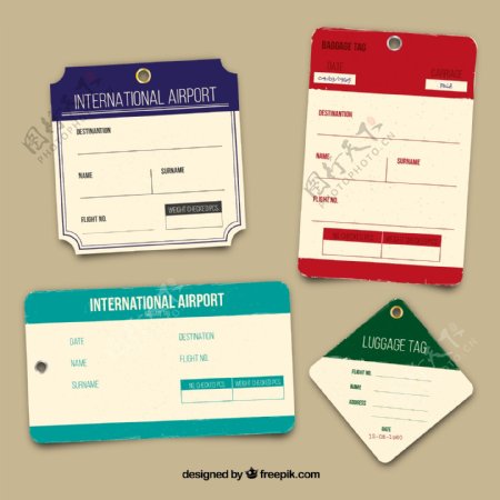 4款创意国际航班行李牌矢量素材