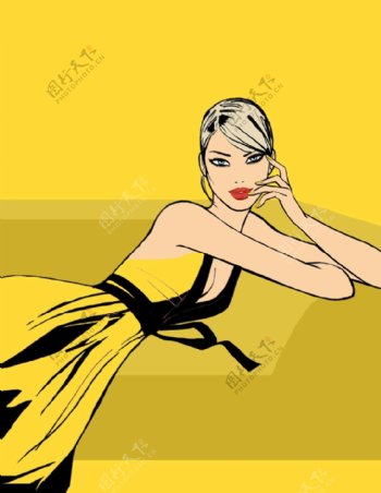 黄色露背裙设计图